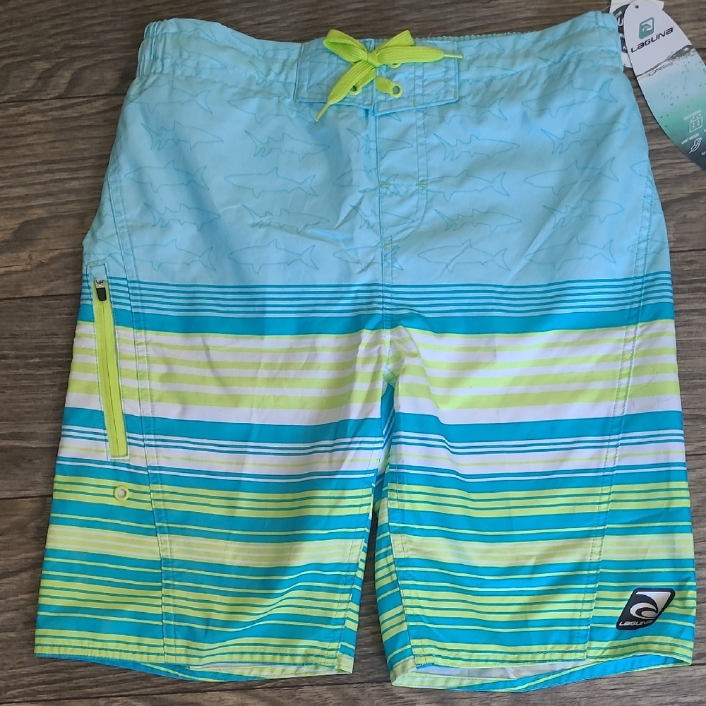 LAGUNA Light Blue Striped Board Shorts size 14/16 NWT